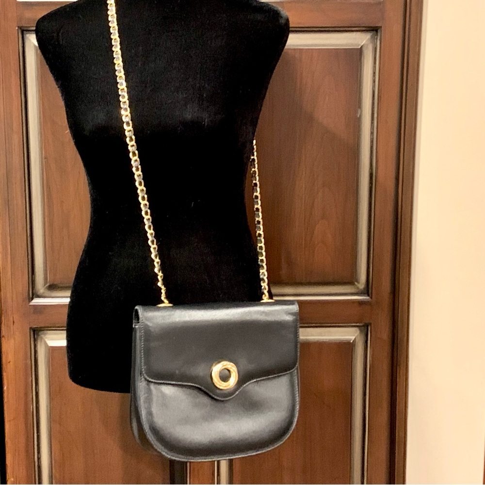 Talbots Black Vegan Leather Gold Chain Crossbody Bag with Magnetic Snap Closure